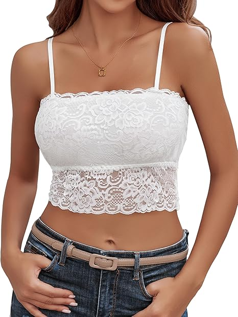Canottiera da donna, sexy, in pizzo, senza pancia, con collo quadrato, in pizzo