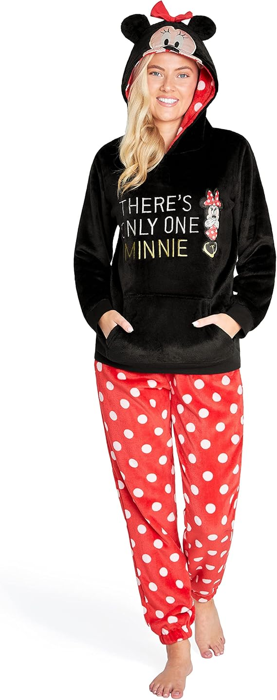 Disney Pigiama Donna Invernale Pile Stitch Minnie Minou Simba Winnie The Pooh